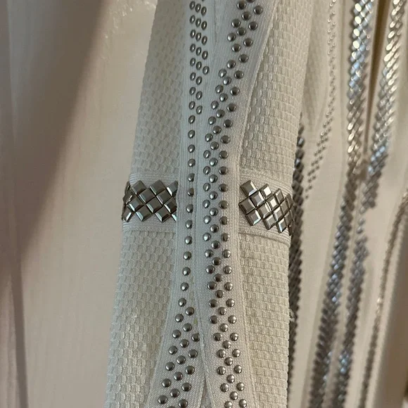 Herve Leger White and Silver Long Sleeve Dress - Picture 8 of 9